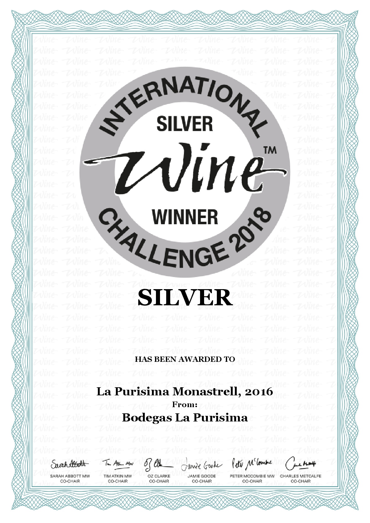 Certificado medalla de plata IWC 2018