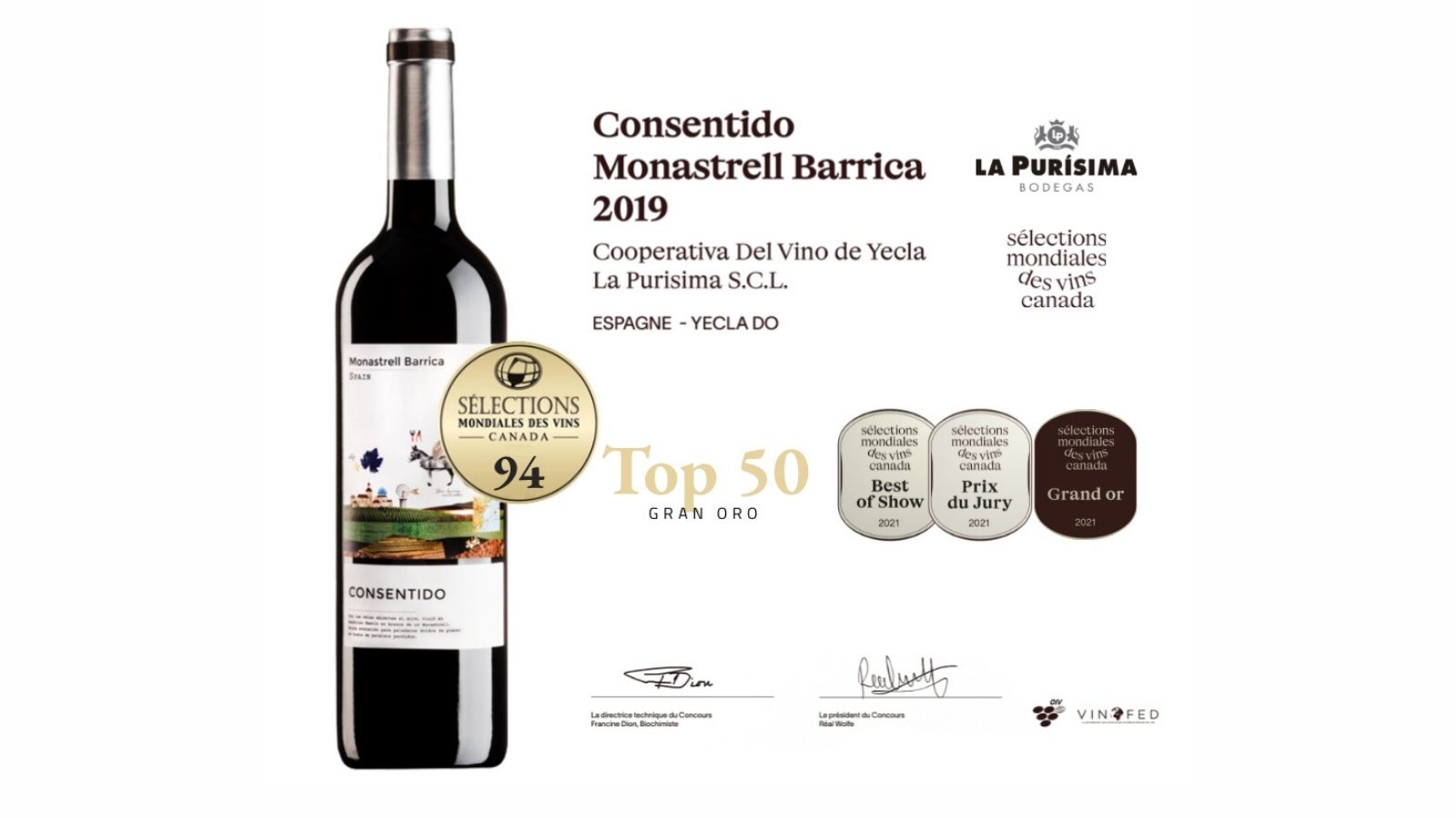 Bodegas la Purísima obtiene grandes premios en Sélections Mondiales Des Vins de Canadá