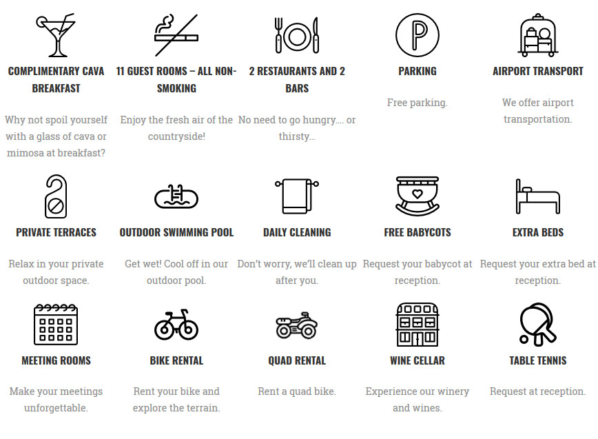 Servicios hospedería rural Casa Boquera